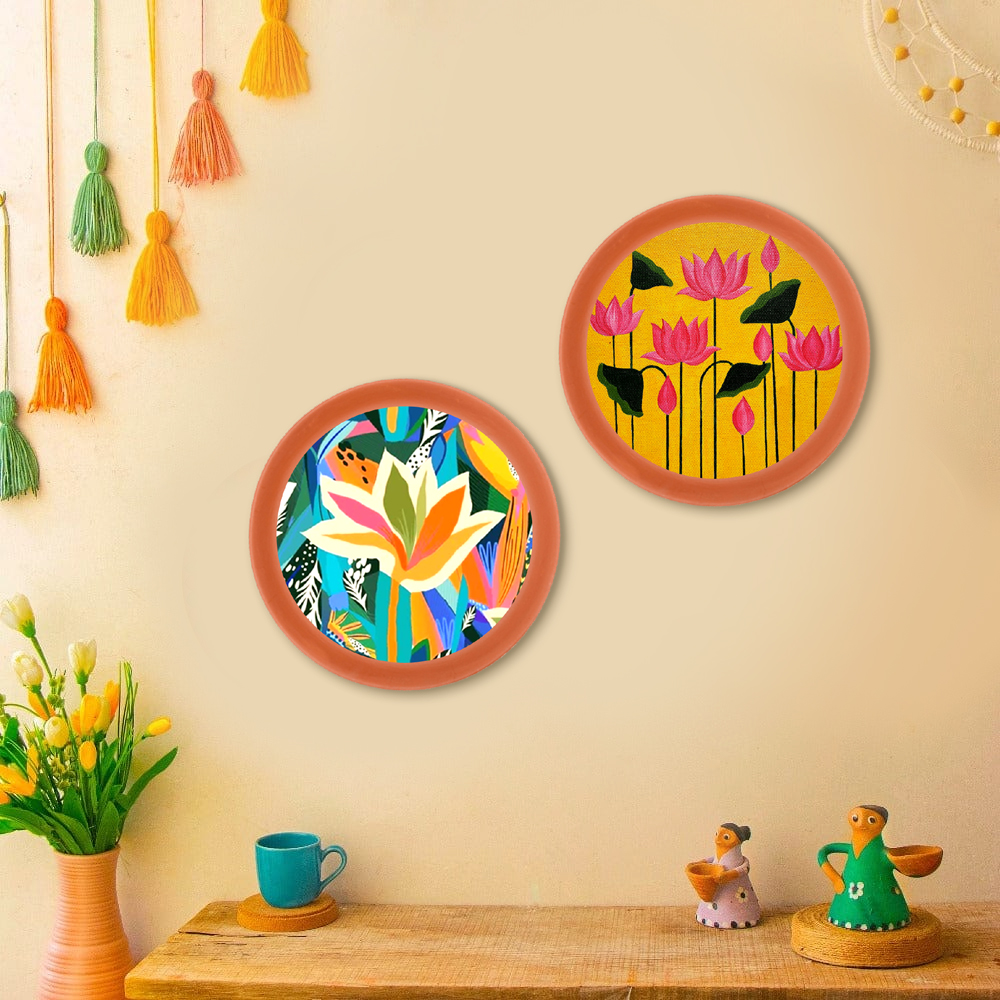 Terracotta Floral Plate Art